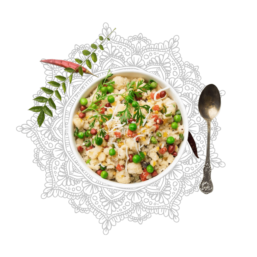 aesthetic-upma-in-a-bowl-served-and-a-spoon-and-curry-leaves-aside