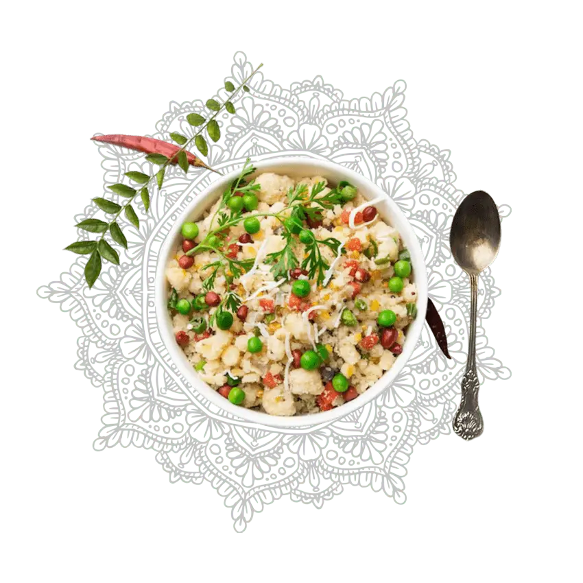 aesthetic-upma-in-a-bowl-served-and-a-spoon-and-curry-leaves-aside